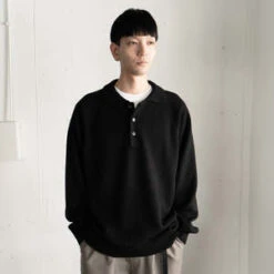 Still By Hand7G Knitted Polo - Black