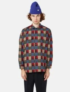 Beams PlusWork Shirt (Dobby Check) - Patchwork Red/Blue