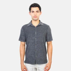 Blue&CreamPool Terry Short Sleeve Buttondown - Midnight Heather