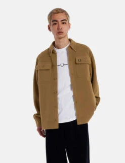 Fred PerryReverse Fleeceback Overshirt - Shaded Stone Brown