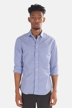 Blue&CreamGingham Micro Check Button Down - Blue