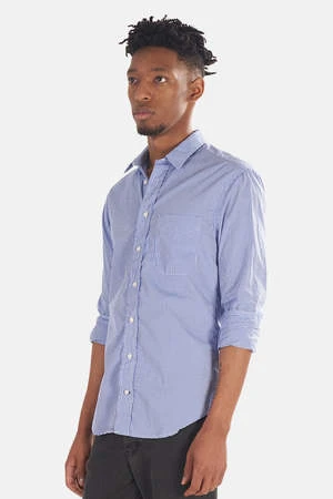 Blue&CreamGingham Micro Check Button Down - Blue - Image 2