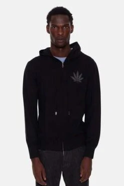 Blue&CreamLeaf Intarsia Zip - Black Lead/Lava