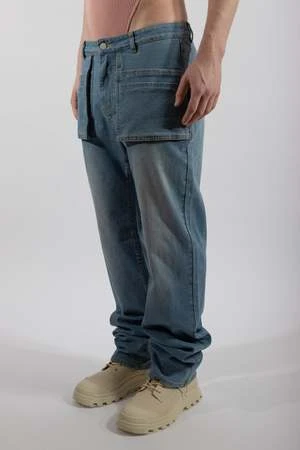 FANGLow Rise Smock Denim Jeans - Washed Denim - Image 4
