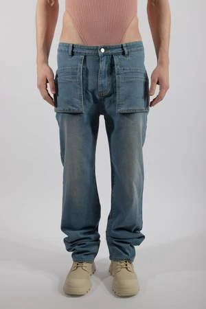 FANGLow Rise Smock Denim Jeans - Washed Denim - Image 3