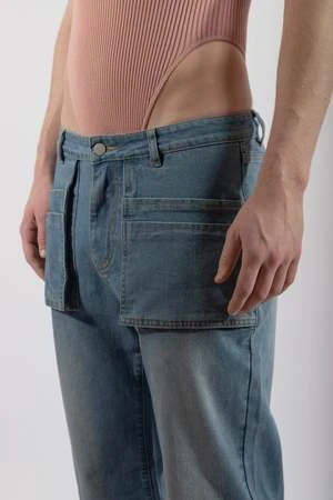 FANGLow Rise Smock Denim Jeans - Washed Denim - Image 6