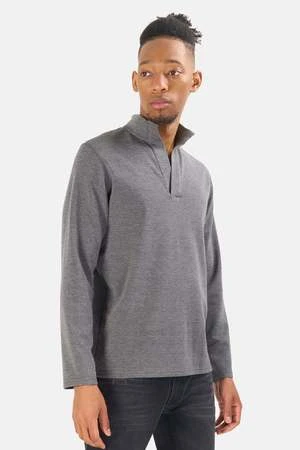 Blue&CreamMason Pop Collar Pullover - Dark Grey Heather - Image 3
