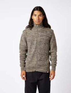 Norse ProjectsHagen Wool Rib Full Zip Jacket - Camel Brown