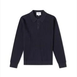 Wax LondonOban Vertical Knit L/S Polo - Navy