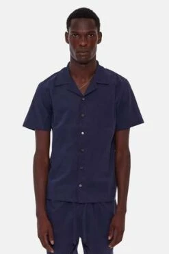 Blue&CreamPoplin Camp Shirt - Navy