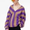 A Personal Note 73Long Sleeve Pullover Sweater - Purple/Beige