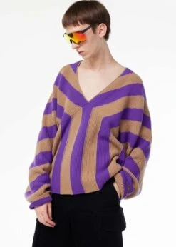 A Personal Note 73Long Sleeve Pullover Sweater - Purple/Beige