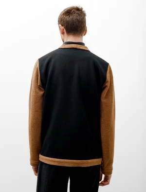 Frank LederTwo Tone Wool Cardigan - Tan/Black - Image 2