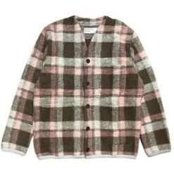 Universal WorksWool Fleece Cardigan - Pink/Brown Check
