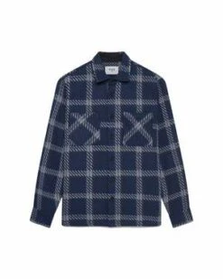 Wax LondonSing Check Whiting Overshirt - Navy/Grey