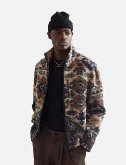 Wax LondonCozi Jacket Ornate Fleece - Beige/Navy Blue