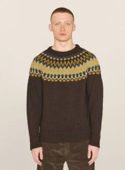 YMCWings Fairisle Crew Neck Jumper - Brown Multi
